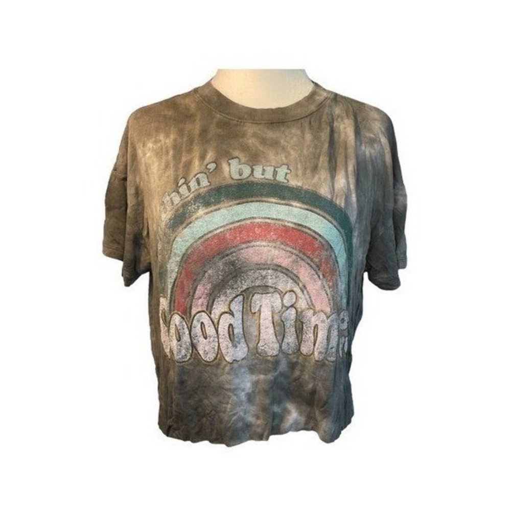 Obsessive Love Rainbow Good Times Graphic Tee Gray Crop Short Sleeve‎ Crewneck S